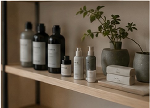 Hair care products displayed on a shelf