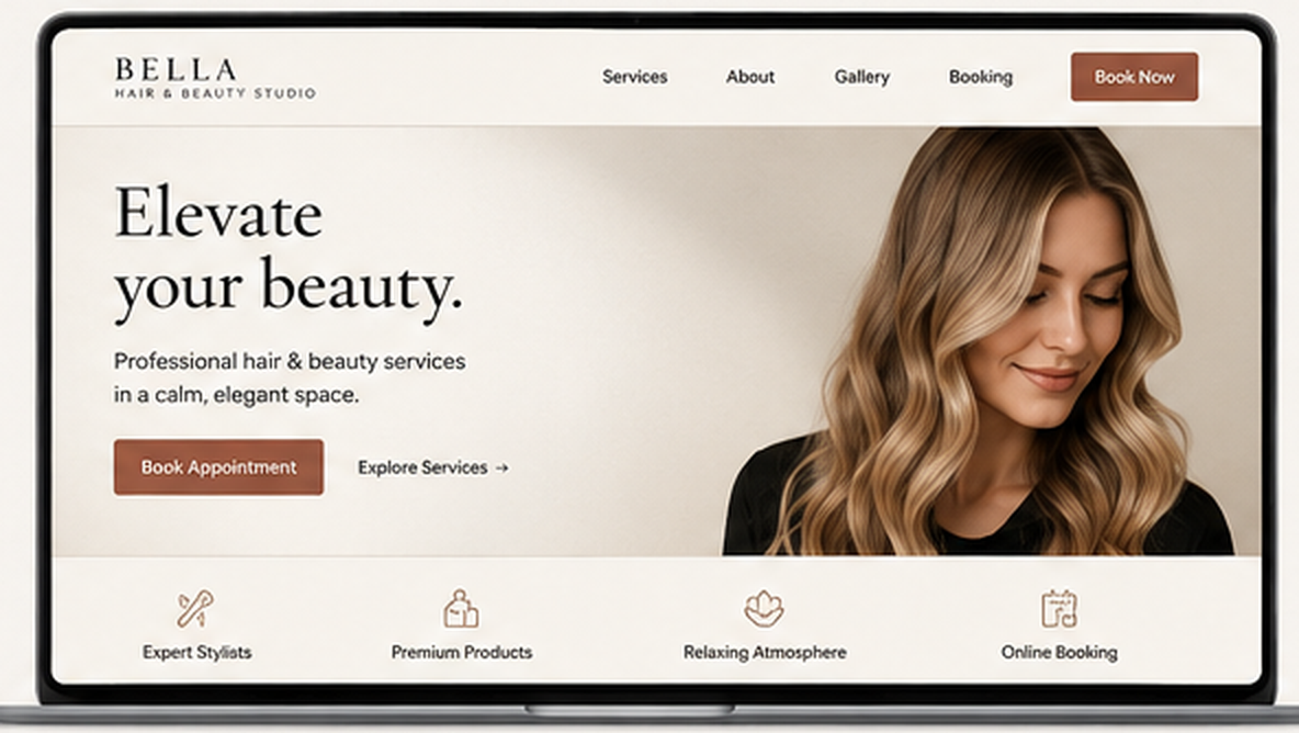 Concept of a refined small-business website shown on a laptop