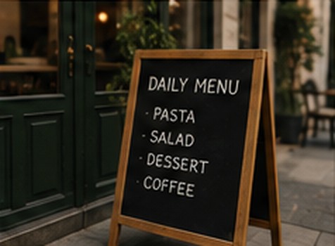 Chalkboard daily menu outside a café entrance