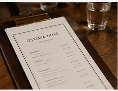 Printed Osteria Nove menu card on a wooden table