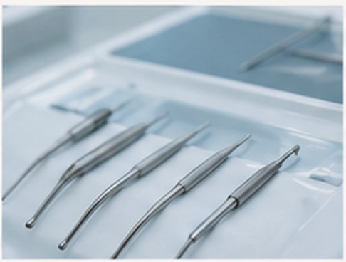 Sterile dental instruments arranged on a tray