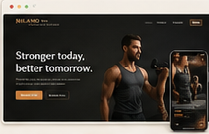Personal trainer website template concept shown on desktop and mobile
