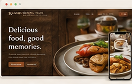 Restaurant website template concept shown on desktop and mobile