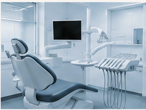 Modern dental treatment room with chair and equipment
