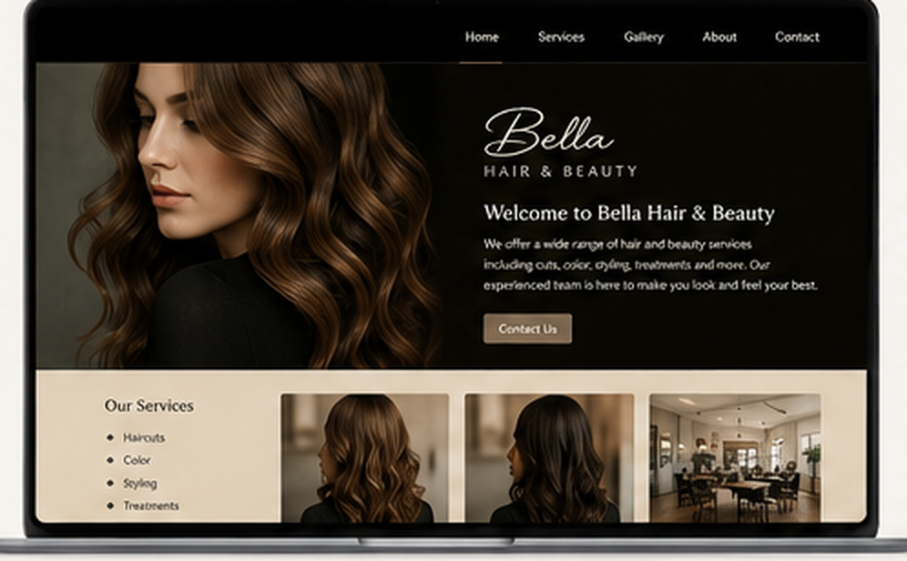 Concept of the outdated Bella Hair & Beauty Studio website on desktop and mobile