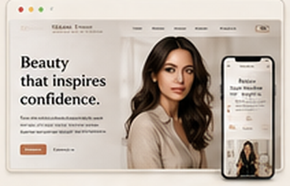 Beauty studio website template concept shown on desktop and mobile